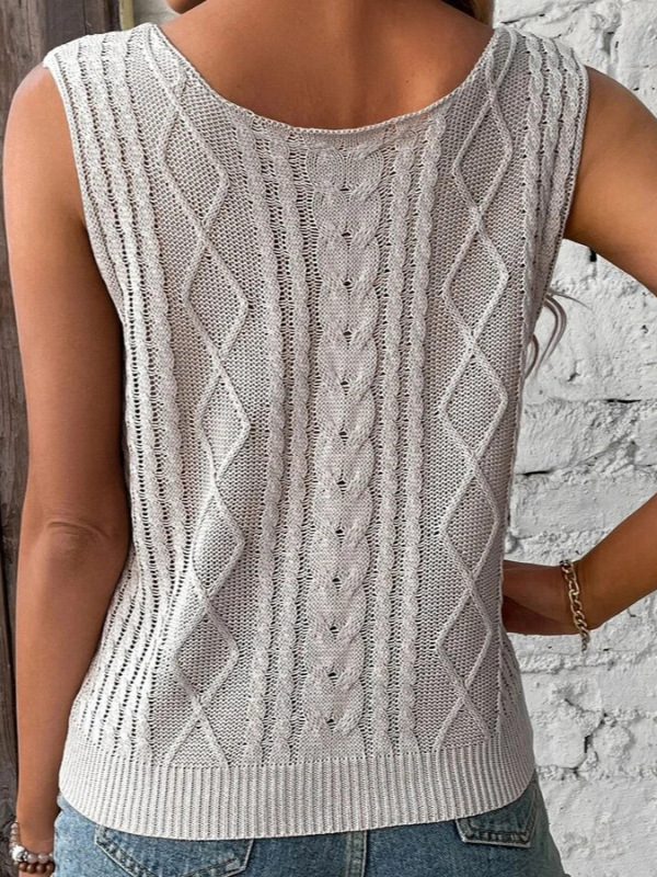 Knitwear |  Womens Knitted Scoop Neck Solid Geometric Texture Crop Tank Top Clothing Knitwear