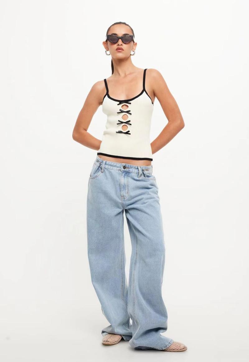 Knitwear |  Womens Scoop Neck Bowknot Contrasting Binding Knitted Crop Cami Top Clothing Knitwear