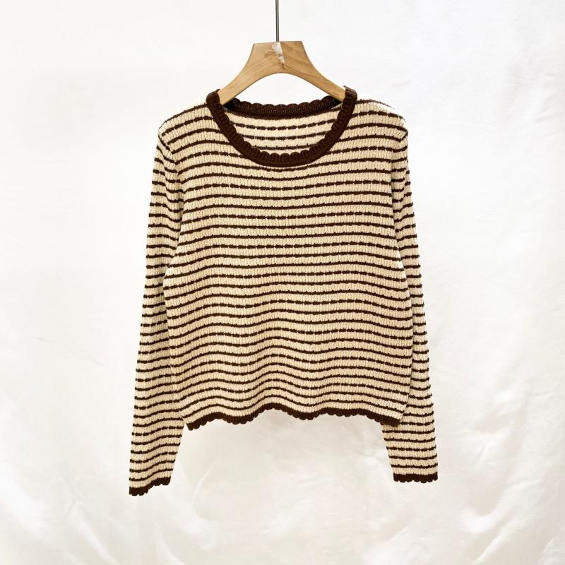 Knitwear |  Womens Top De Manga Larga Con Rayas En Contraste Y Calado De Punto Clothing Crema