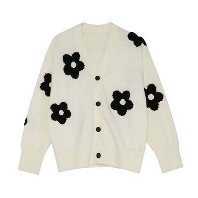 Knitwear |  Womens V-Neck Graphic Floral Button Cardigan Clothing Beige