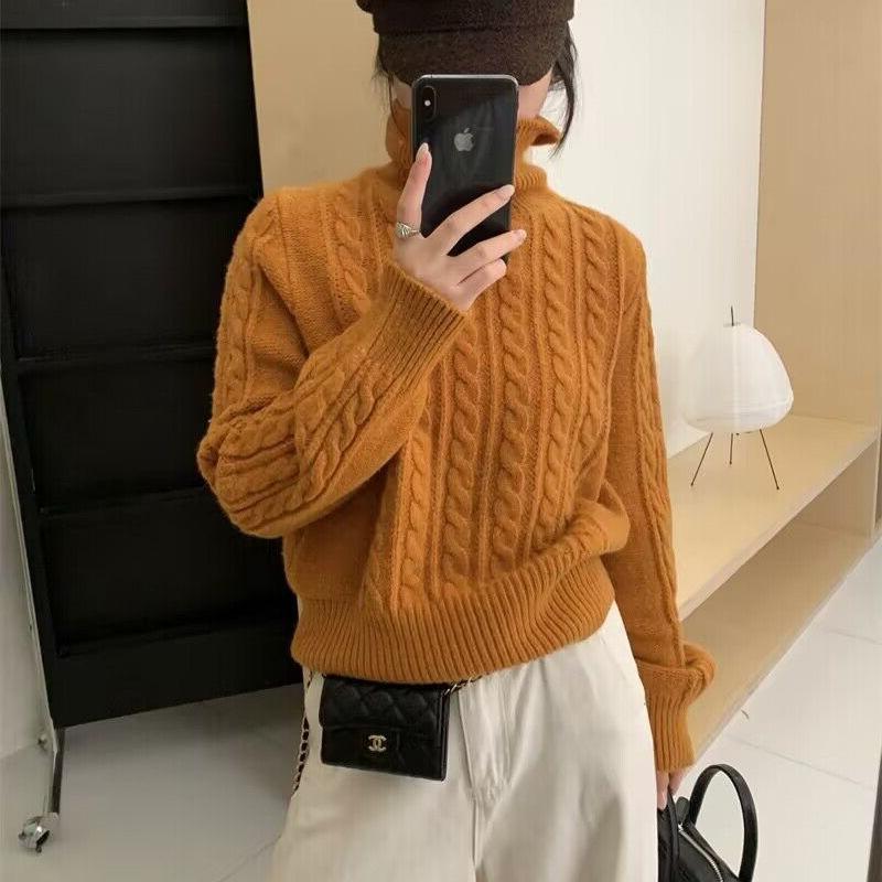 Knitwear |  Womens Wool-Blend Cable Knit High Neck Solid Long Sleeve Top Clothing Knitwear