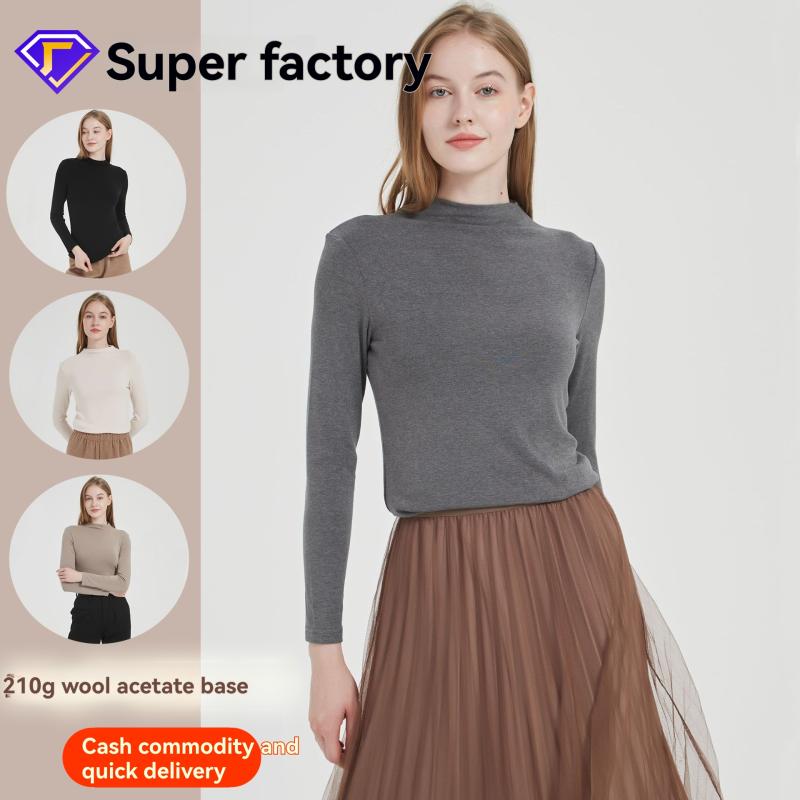 Knitwear |  Womens Wool-Blend High Neck Solid Ruched Button Long Sleeve Top Clothing Knitwear