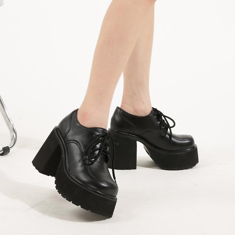 Loafers |  Womens Chunky Heeled Lace-Up Loafers Loafers Black