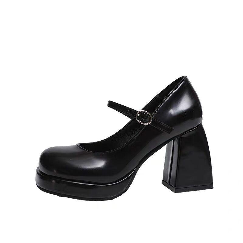 Mary Janes |  Womens Faux Leather Chunky Heeled Mary Jane Shoes Mary Janes Black