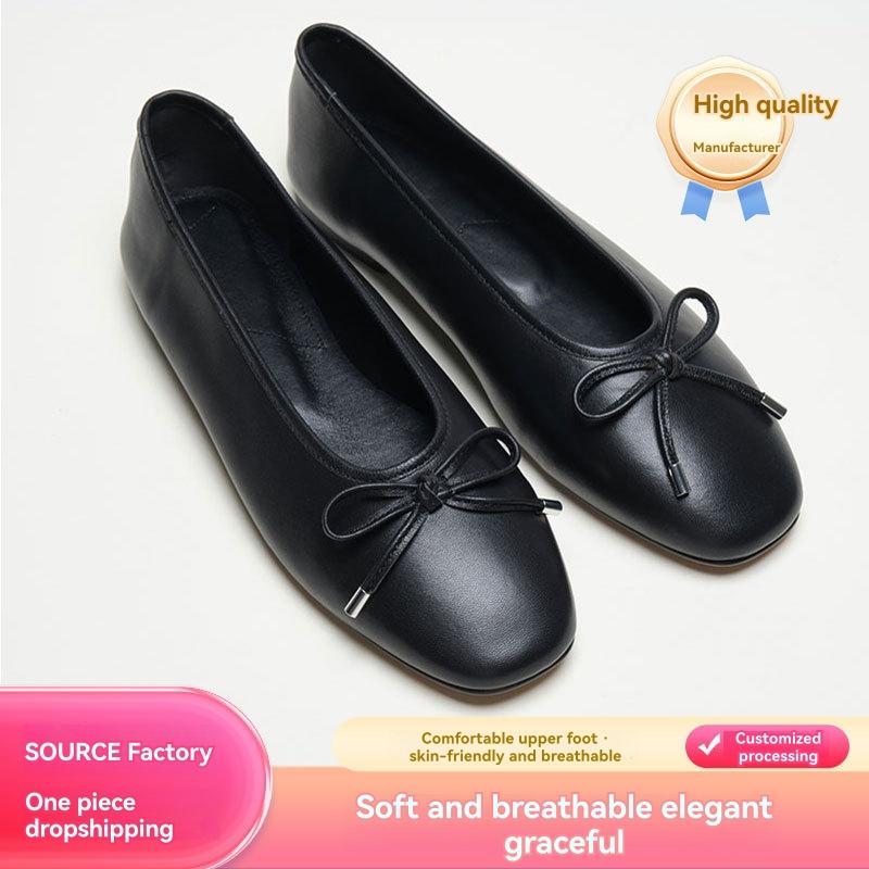 Mary Janes |  Womens Recycled Leather Bowknot Ballet Flats Mary Janes Black