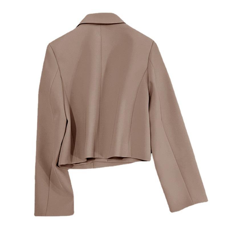 Outerwear |  Womens Americana Corta Con Botones Y Cuello Sólido Clothing Bronceado