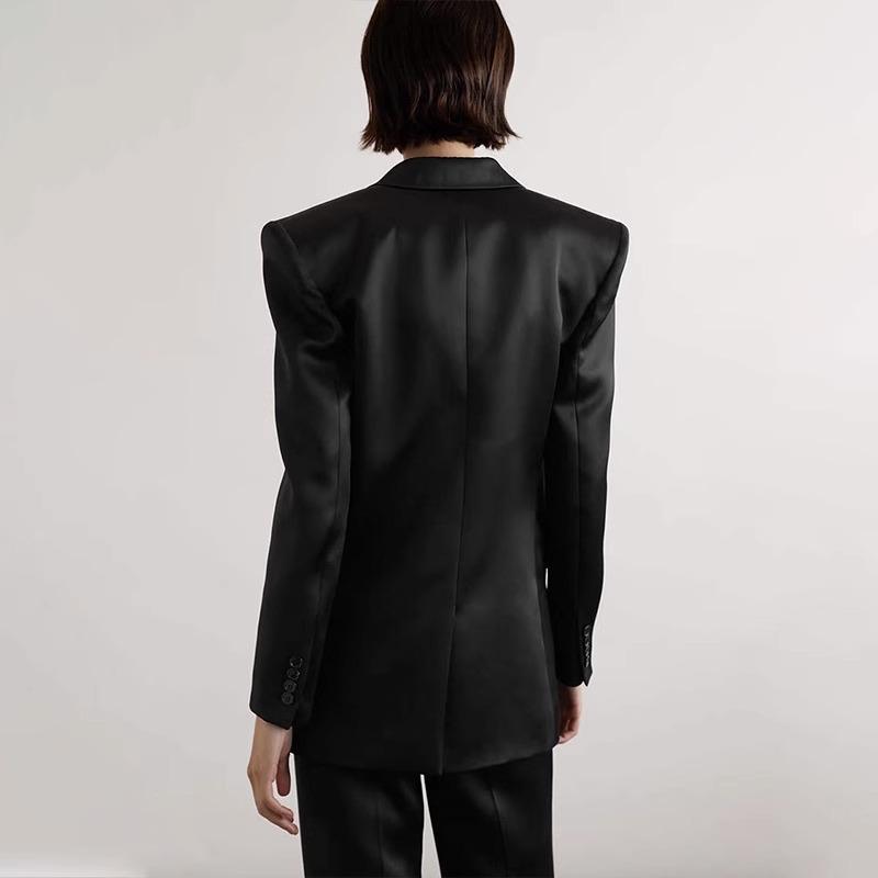 Outerwear |  Womens Blazer De Raso Con Botones En El Cuello Clothing Negro