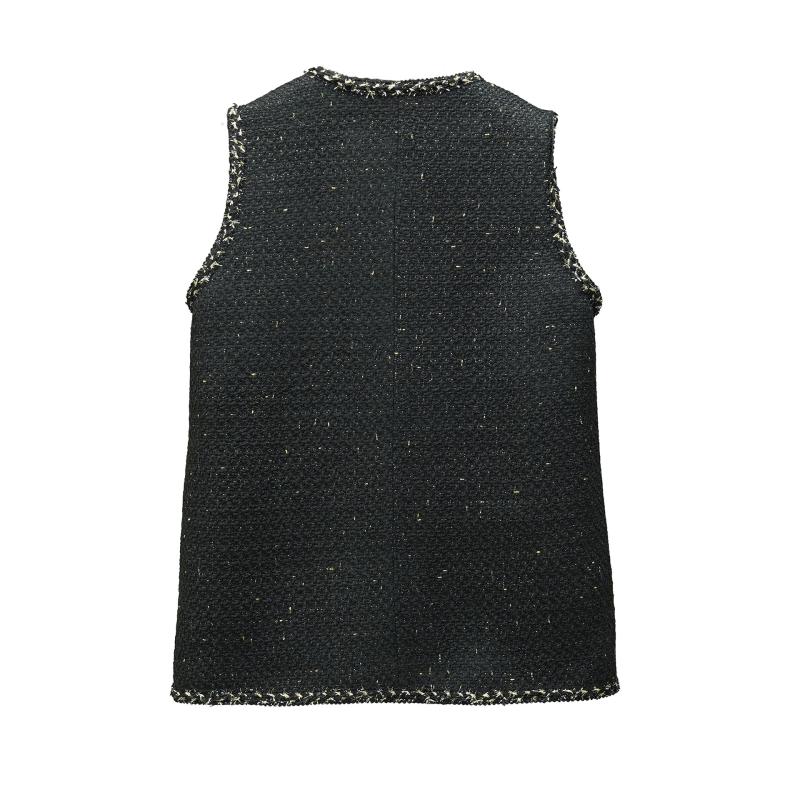 Outerwear |  Womens Chaleco Americana De Cuello Cuadrado De Tweed Con Botones Clothing Negro