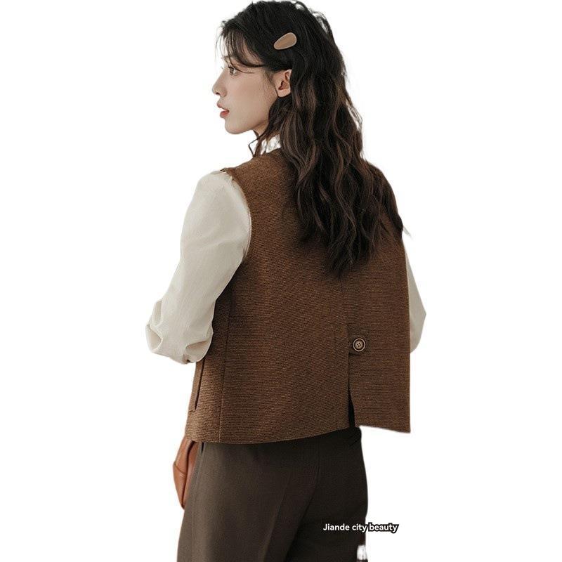 Outerwear |  Womens Chaleco De Botones Sólido Con Cuello En V Clothing Marrón