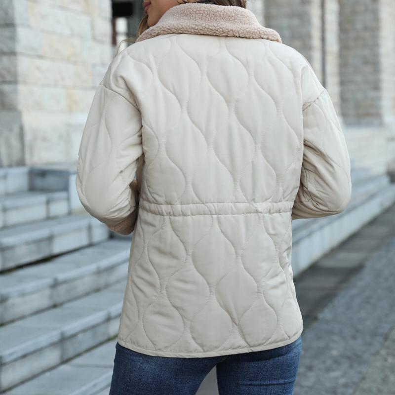 Outerwear |  Womens Chaqueta Acolchada Con Botones, Bolsillo Y Cuello De Peluche Clothing Blanco