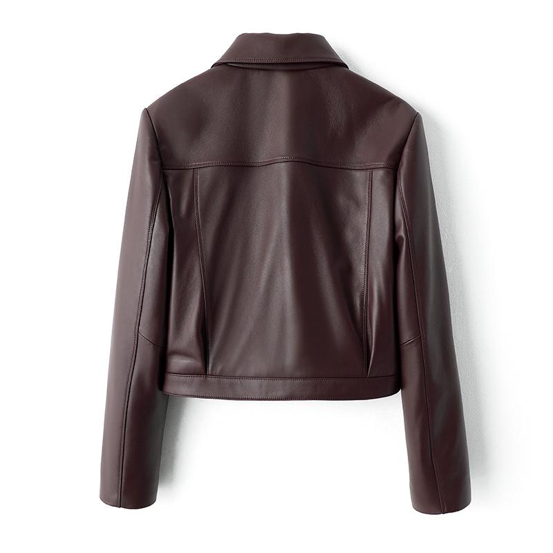 Outerwear |  Womens Chaqueta Biker Crop De Cuello De Cuero Falso Sólido Con Cremallera Clothing Café