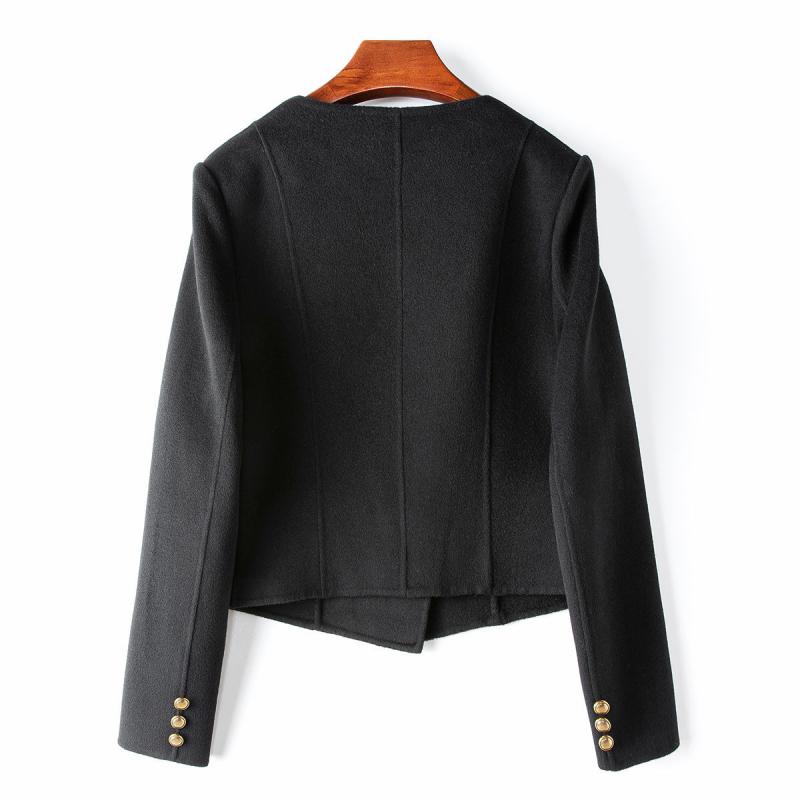 Outerwear |  Womens Chaqueta Oversize Sin Cuello De Tweed Con Botones Sólidos Clothing Negro