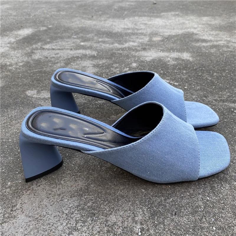 Sandals |  Womens Denim Open Toe Chunky Heeled Sandals Sandals Denim