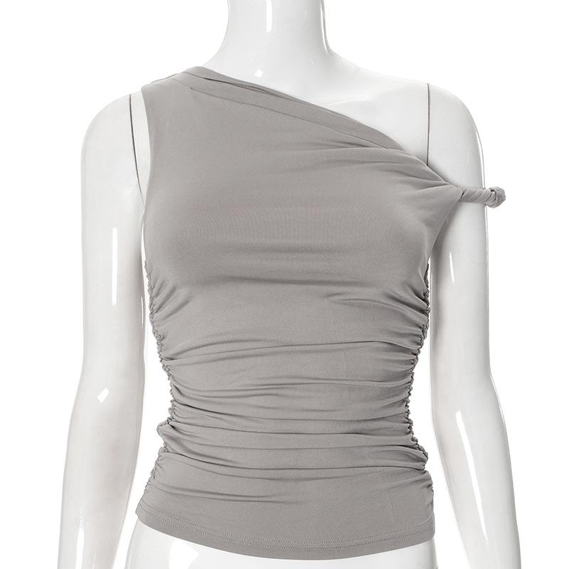 Tops |  Womens Boat Neck Solid Ruched Bowknot Crop Top Clothing Grey