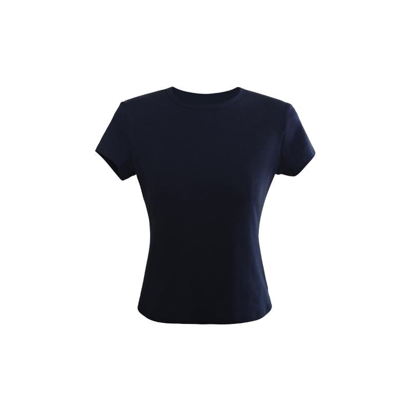 Tops |  Womens Cotton-Blend Round Neckline Solid Button Short Sleeve Top Clothing Black