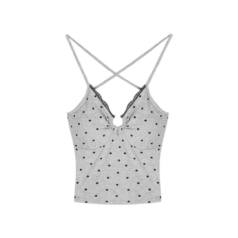 Tops |  Womens Halter Polka Dot Ruched Tank Top Clothing Beige