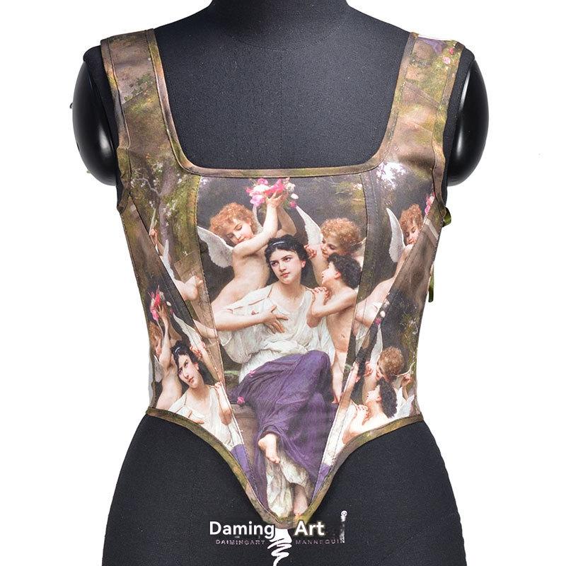 Tops |  Womens Jacquard Cat Pattern Corset Cami Crop Top Clothing Tan