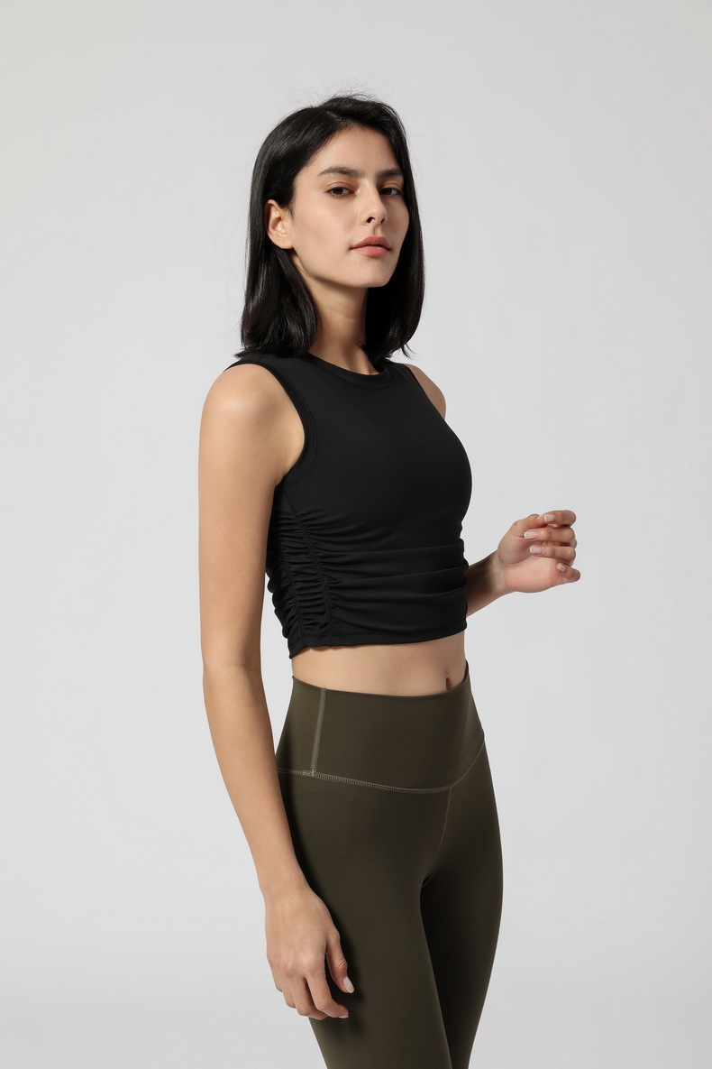 Tops |  Womens Round Neckline Solid Sleeveless Ruched Crop Top Clothing Tops