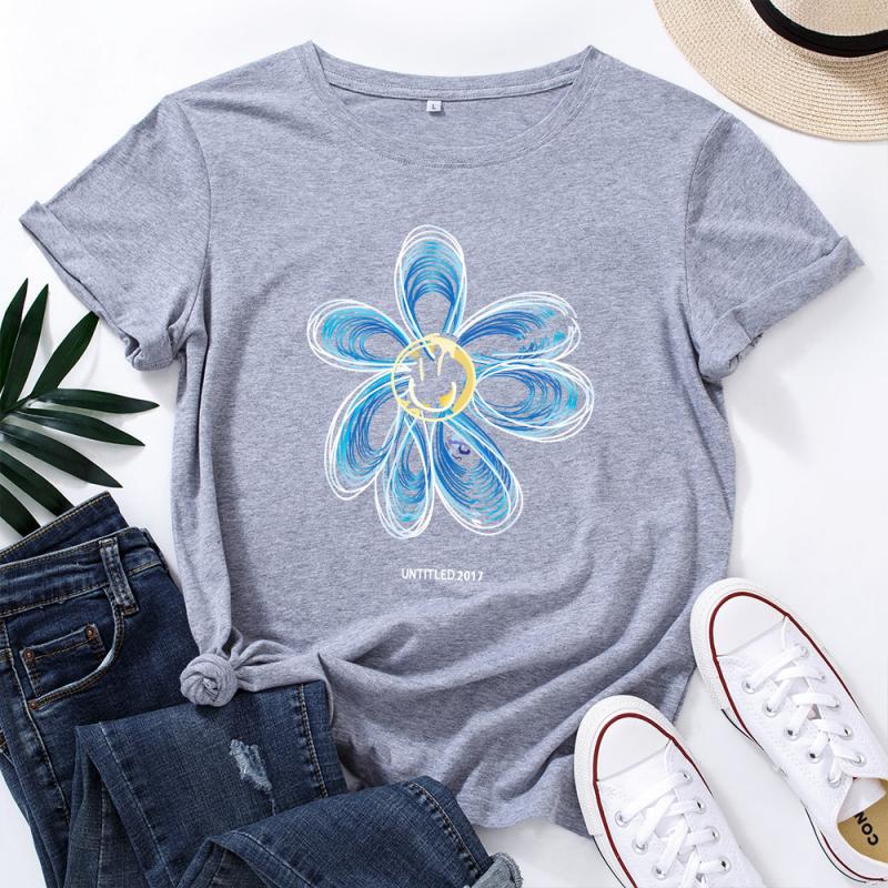 Tops |  Womens Round Neckline Tropical Flower Graphic Short Sleeve Crop Tee Clothing Tops