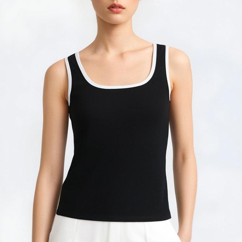 Tops |  Womens Scoop Neck Contrasting Binding Tank Top Clothing Black