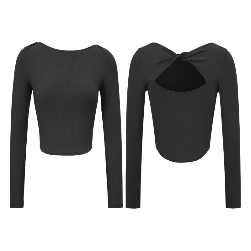 Tops |  Womens Second Skin Double Layered Boat Neck Solid Crop Long Sleeve Tee Clothing Black