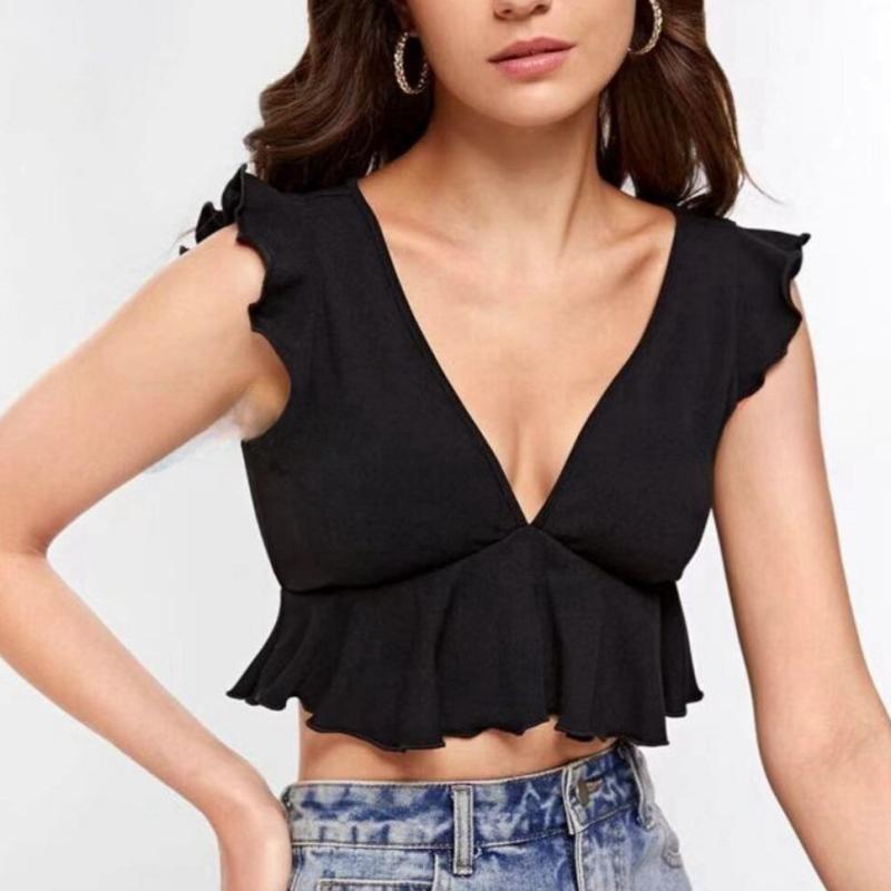 Tops |  Womens V-Neck Lace Ruffle Crop Top Clothing Tops